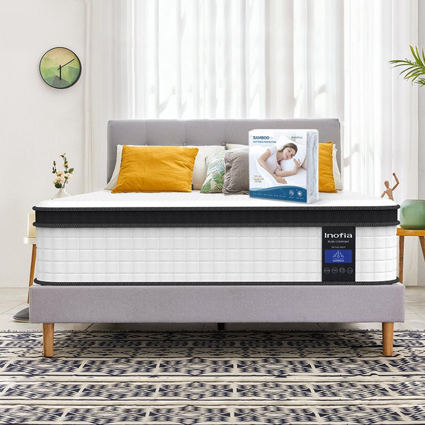 Inofia 12 Inch Hybrid Mattress with Waterproof Bamboo Mattress Protector