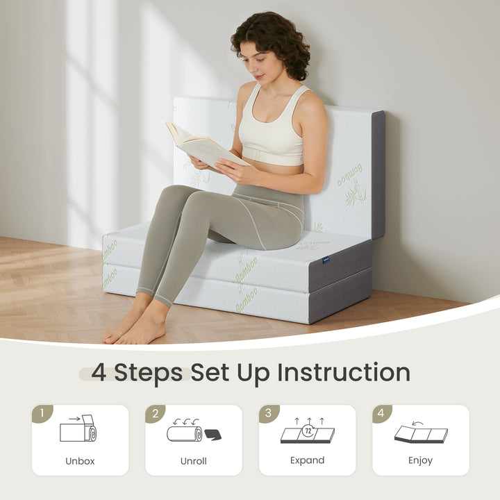 Inofia Folding Mattress, 6 Inch Trifold Memory Foam Mattress with Ultra Soft Removable Cover