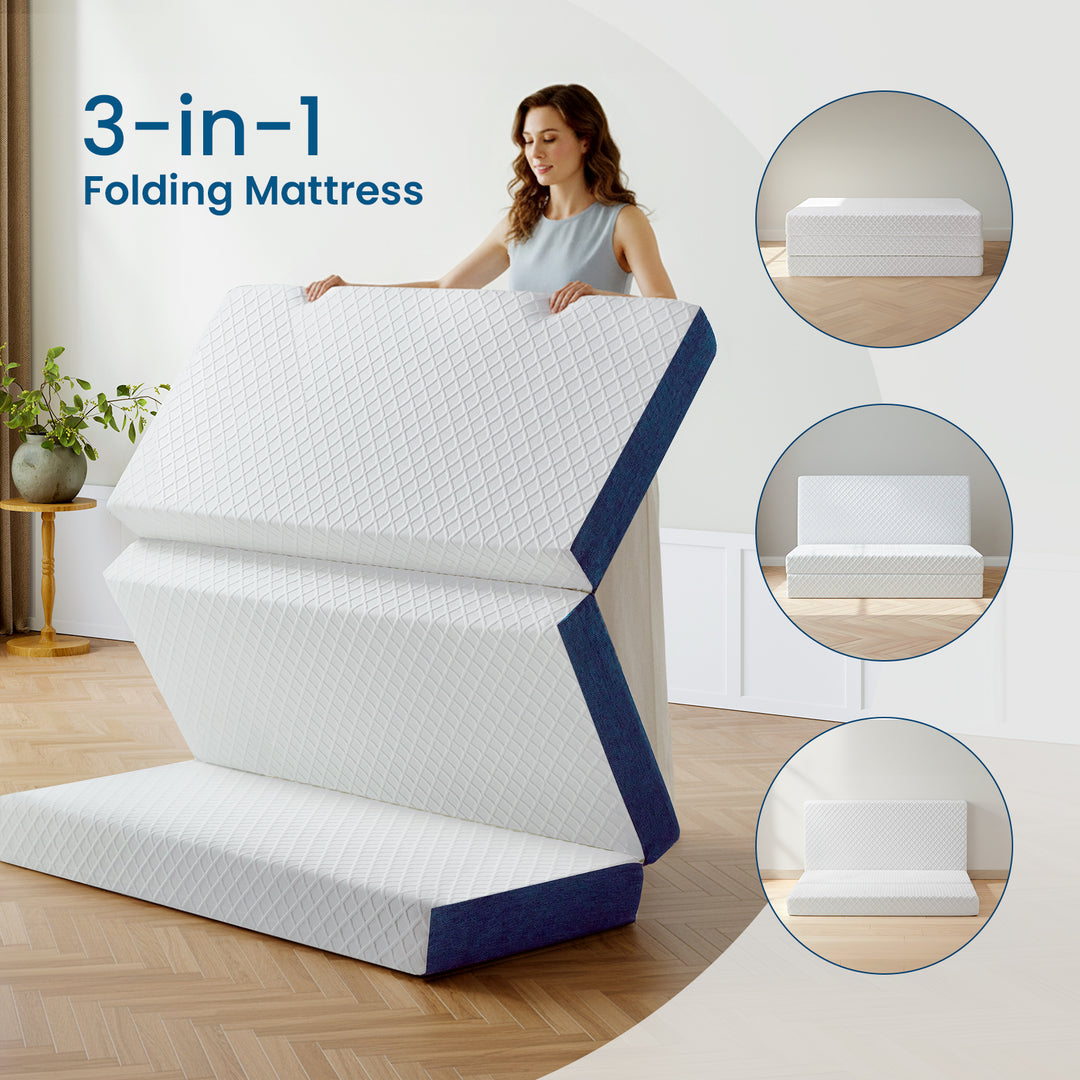Inofia 6 Inch Folding Mattress with Removable Cover Portable Floor Guest Bed for RV, Camping