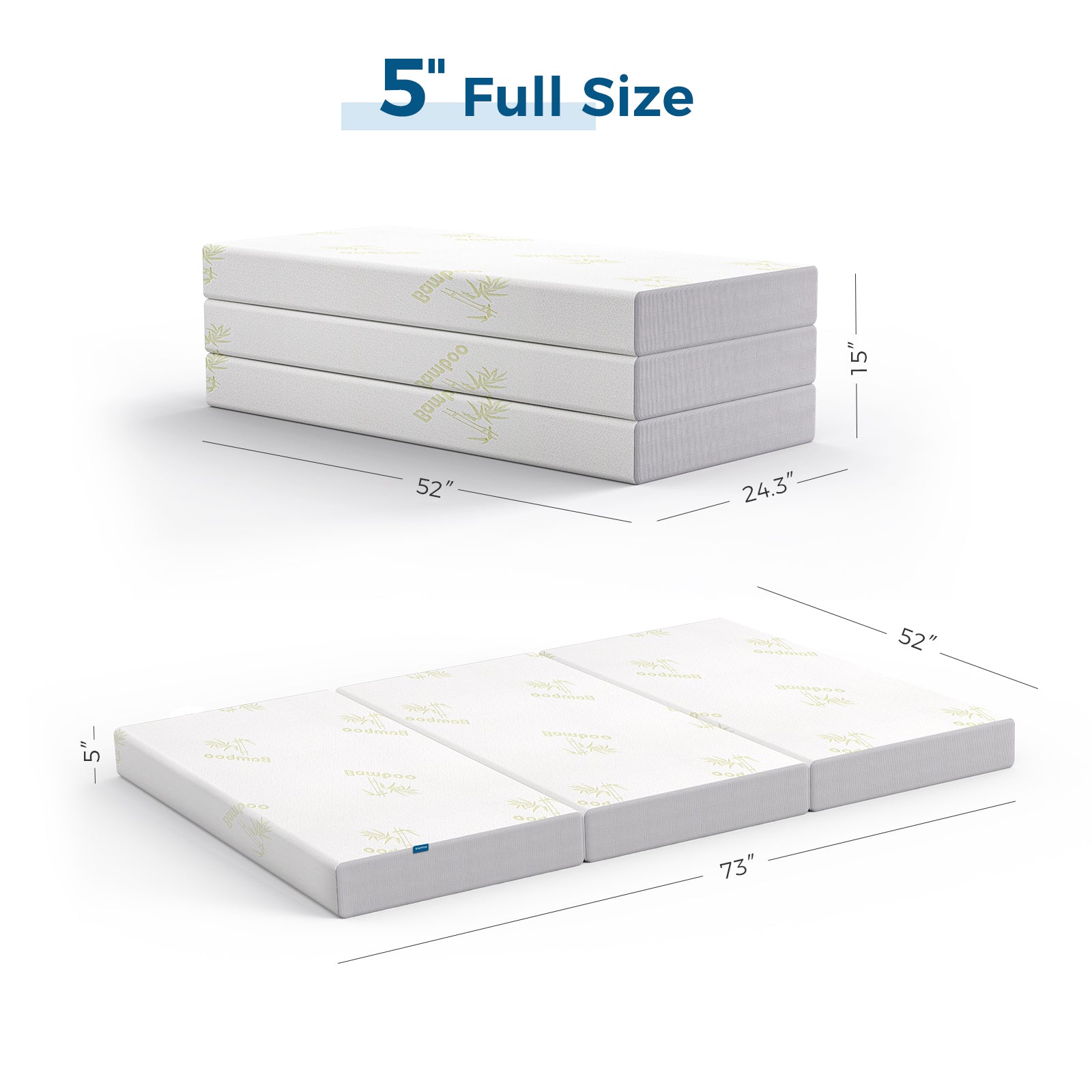 Inofia 5 Inch Trifold Memory Foam Mattress with Ultra-Soft Removable Cover - for Camping, Guest, and Floor Foldable Bed