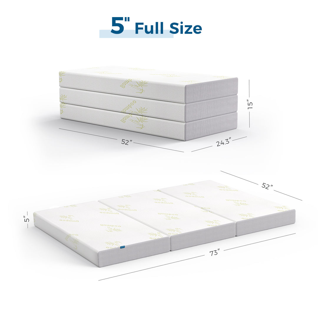 Inofia 5 Inch Trifold Memory Foam Mattress with Ultra-Soft Removable Cover - for Camping, Guest, and Floor Foldable Bed
