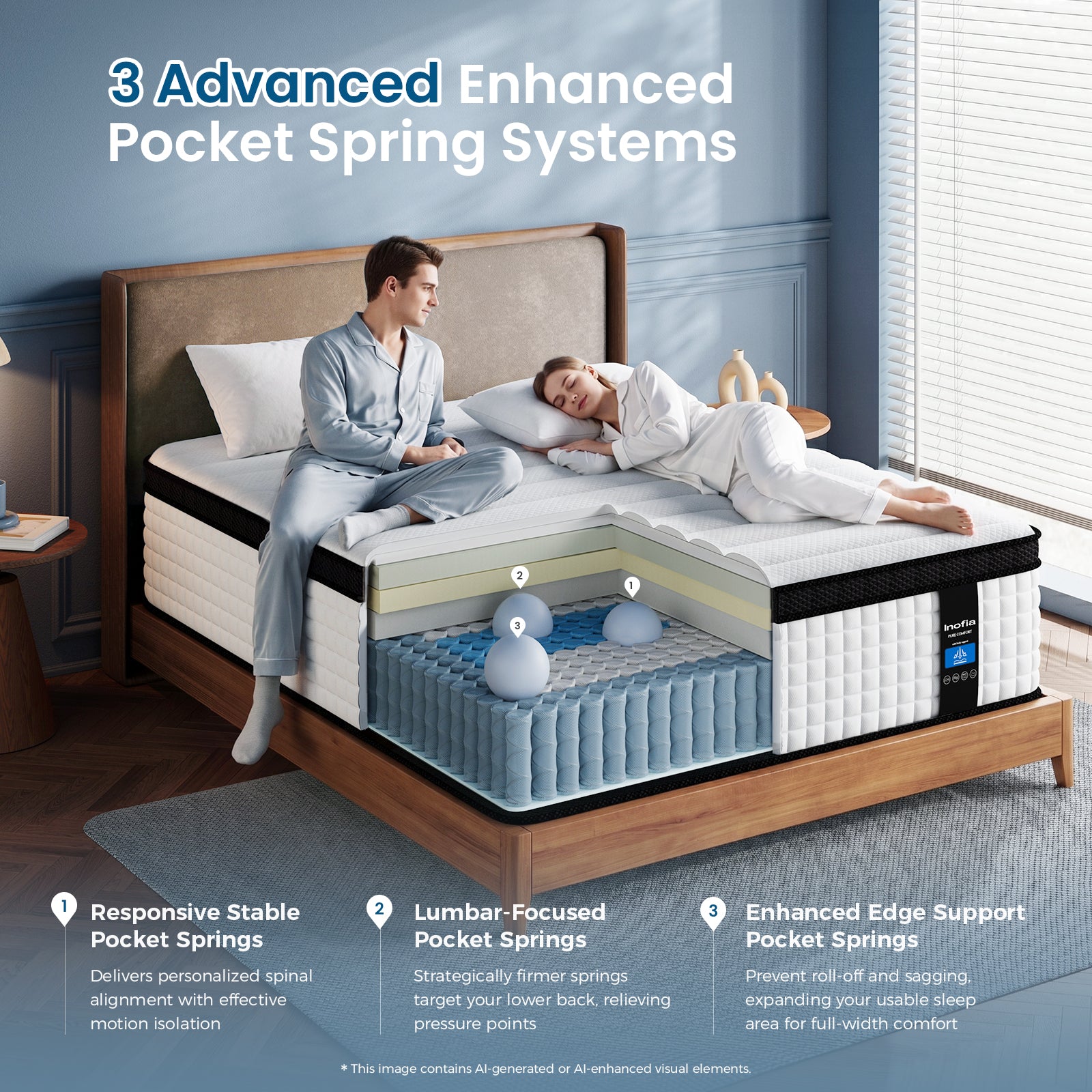 Inofia 10&12&14 Inch Luxury Innerspring and Memory Foam Hybrid Mattress