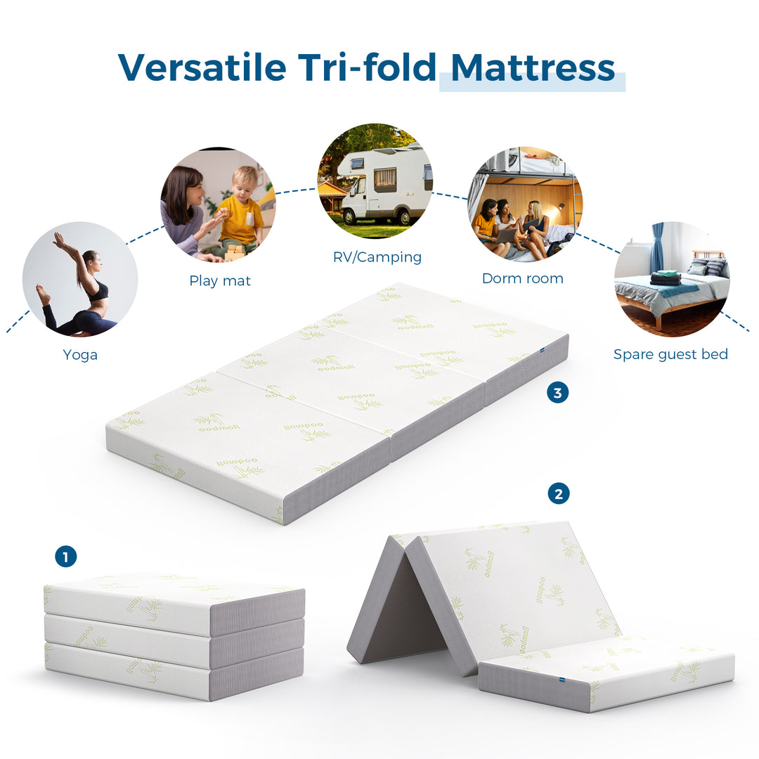 Inofia Folding Mattress, 6 Inch Trifold Memory Foam Mattress with Ultra Soft Removable Cover