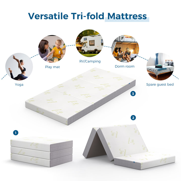 Inofia Folding Mattress, 6 Inch Trifold Memory Foam Mattress with Ultra Soft Removable Cover