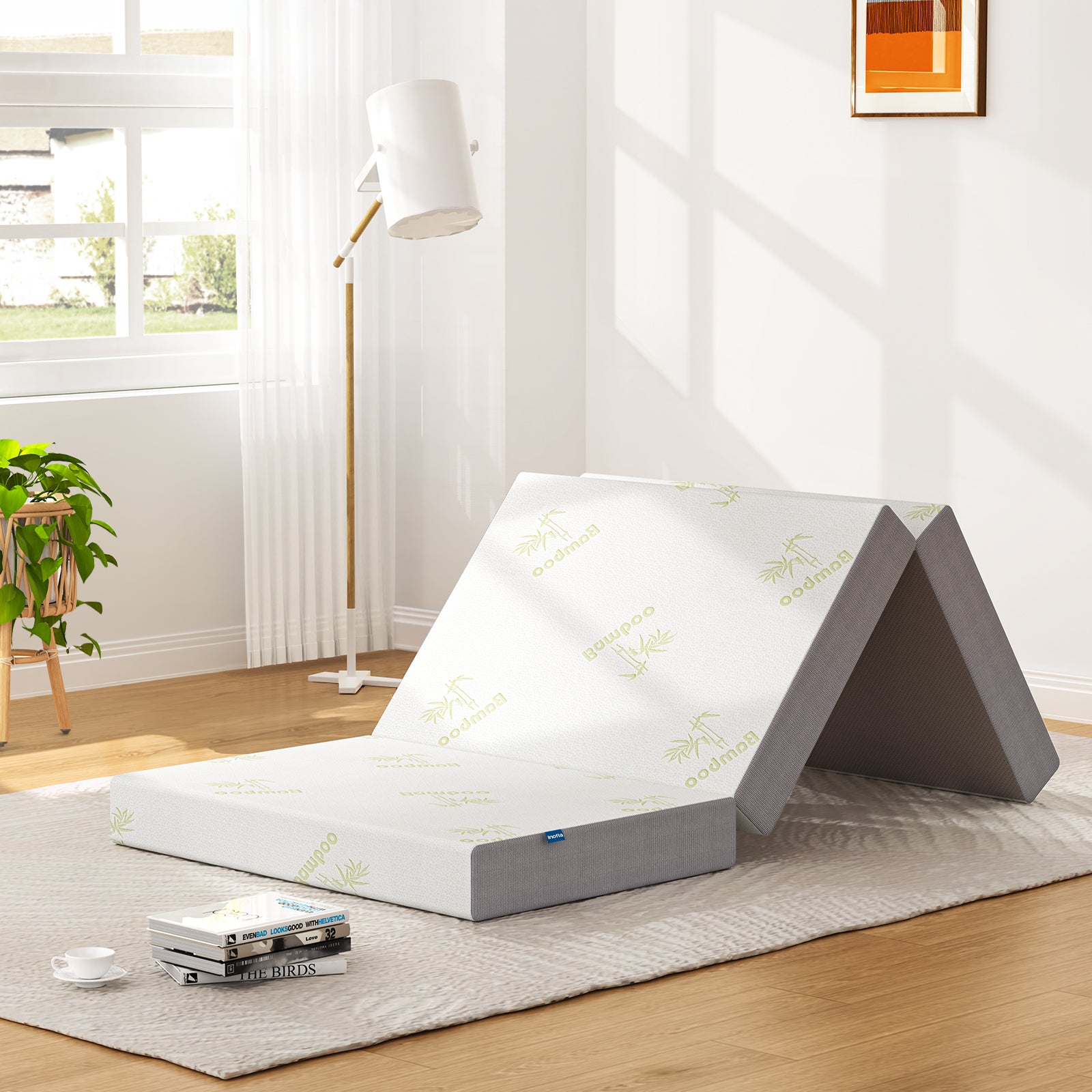 Inofia 5 Inch Trifold Memory Foam Mattress with Ultra-Soft Removable Cover - for Camping, Guest, and Floor Foldable Bed