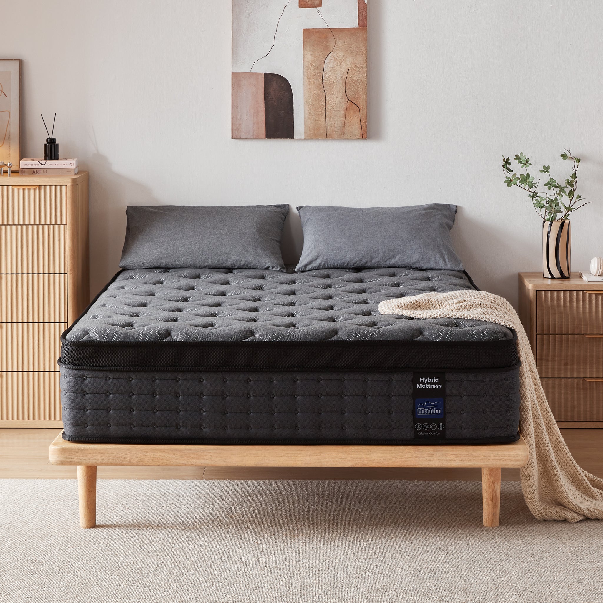 Inofia 12 &14 Inch Hybrid Gel Memory Foam & Pocket Springs Mattress, Black