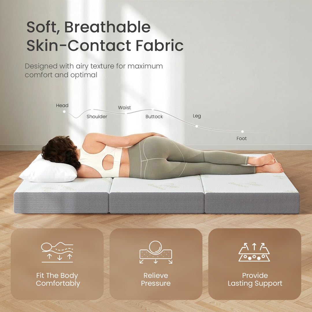 Inofia Folding Mattress, 6 Inch Trifold Memory Foam Mattress with Ultra Soft Removable Cover