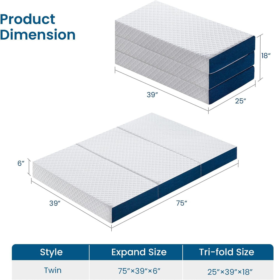 Inofia 6 Inch Folding Mattress with Removable Cover Portable Floor Guest Bed for RV, Camping