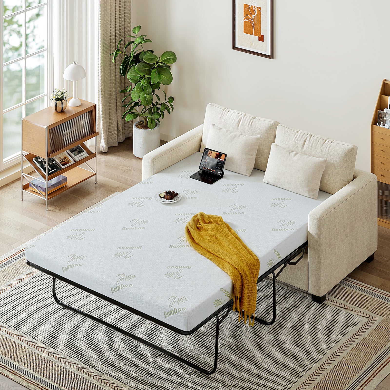 Inofia 4.5 Inch Sofa Bed Mattress with Ultra Soft Removable Cover for Couch Beds (Sofa Not Included)