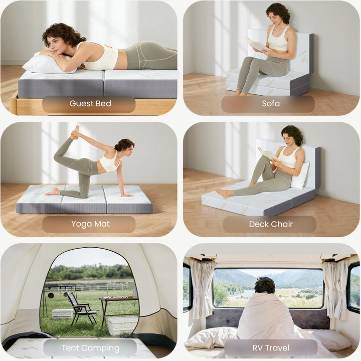 Inofia Folding Mattress, 6 Inch Trifold Memory Foam Mattress with Ultra Soft Removable Cover