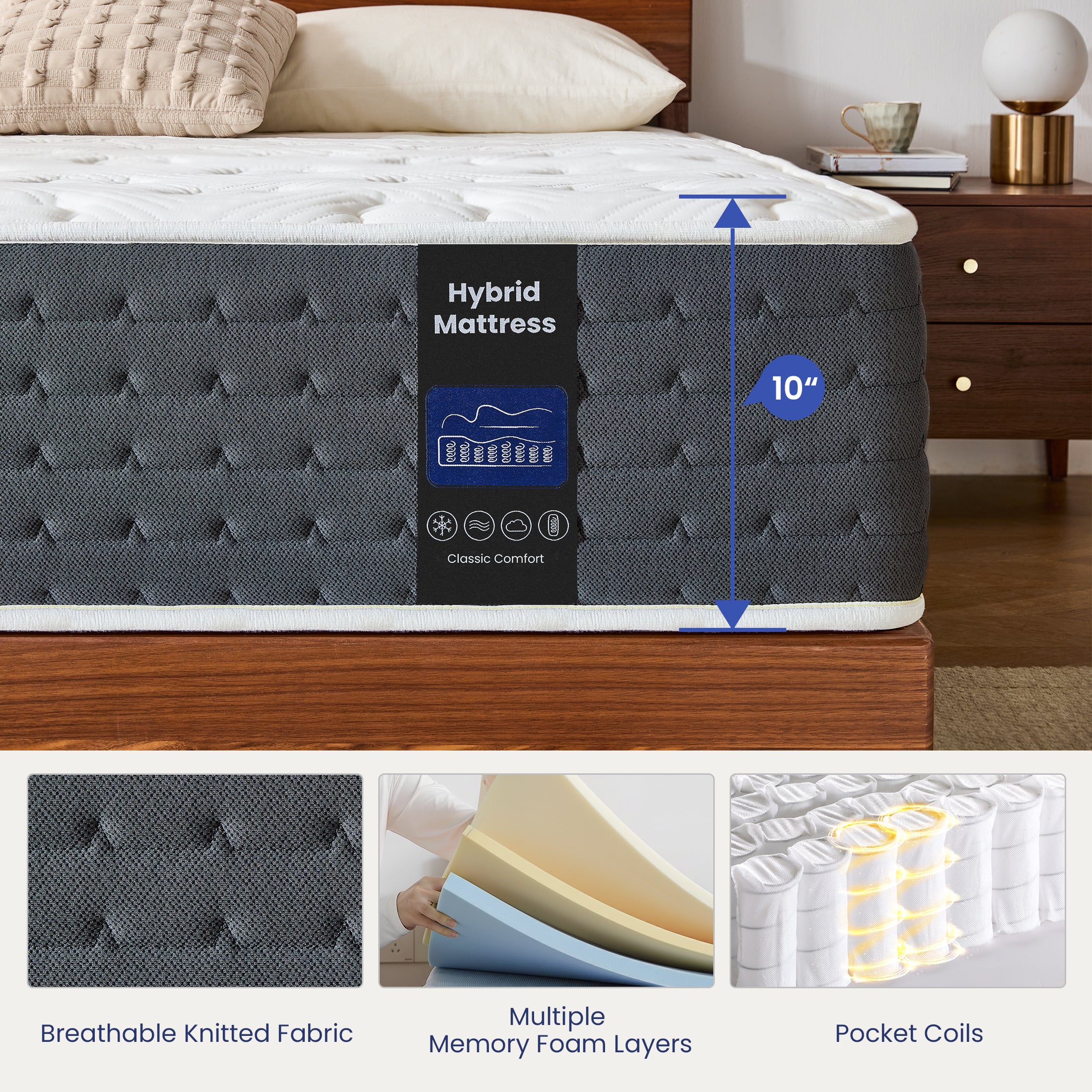 Inofia 10" & 11" Original Comfort Cooling Memory Foam Hybrid Marress