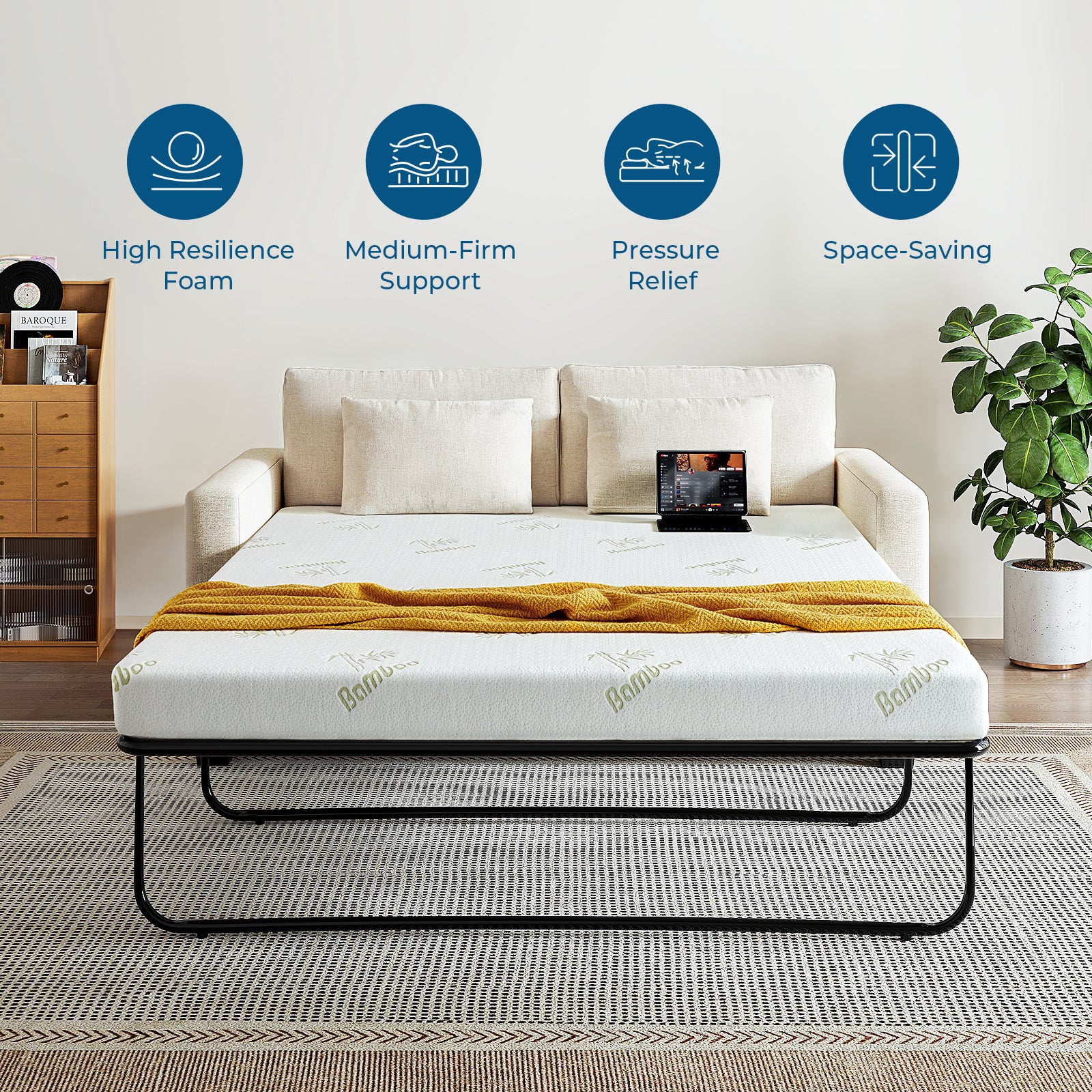 Inofia 4.5 Inch Sofa Bed Mattress with Ultra Soft Removable Cover for Couch Beds (Sofa Not Included)