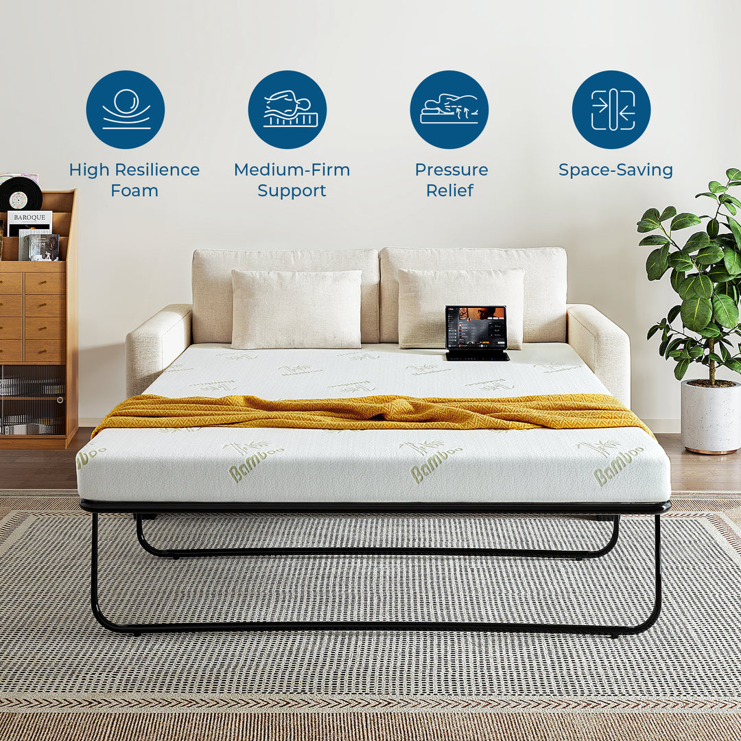 Inofia 4.5 Inch Sofa Bed Mattress with Ultra Soft Removable Cover for Couch Beds (Sofa Not Included)