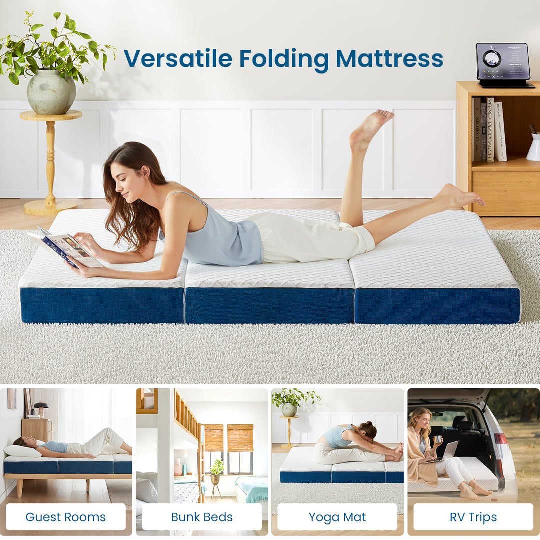 Inofia 6 Inch Folding Mattress with Removable Cover Portable Floor Guest Bed for RV, Camping