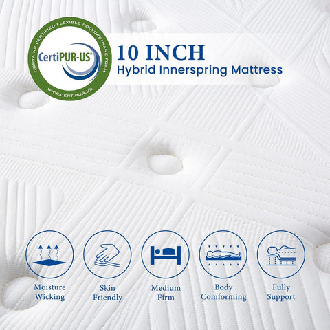 Coolvie 10 Inch Gel Memory Foam Hybrid Mattress