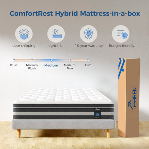 Eseren 8&12 Inch Hybrid Mattress Gel Memory Foam with Pocket Spring