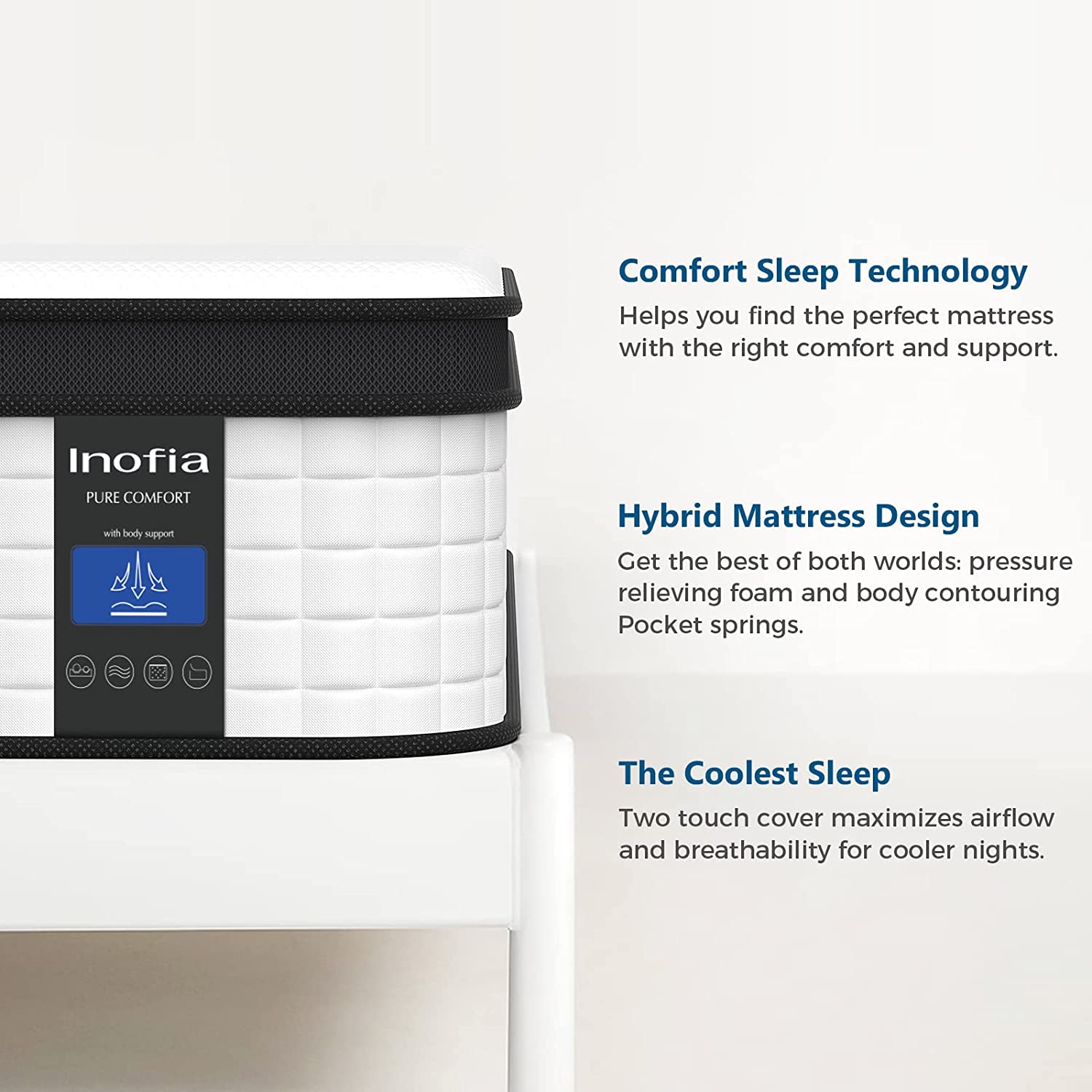 Inofia 10&12&14 Inch Luxury Innerspring and Memory Foam Hybrid Mattress
