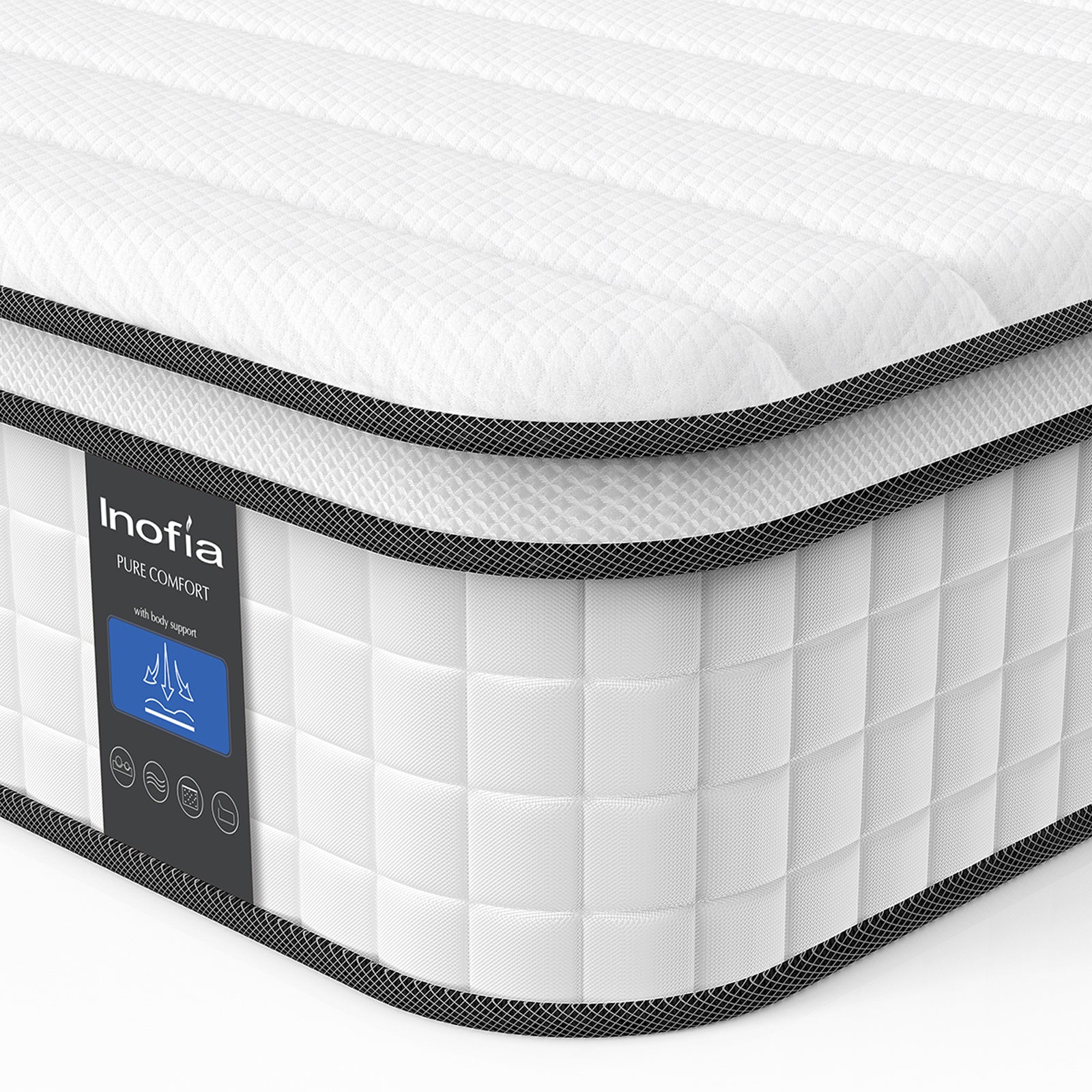 Inofia 10 Inch Premium Breathable Memory Foam and Spring Hybrid Mattress
