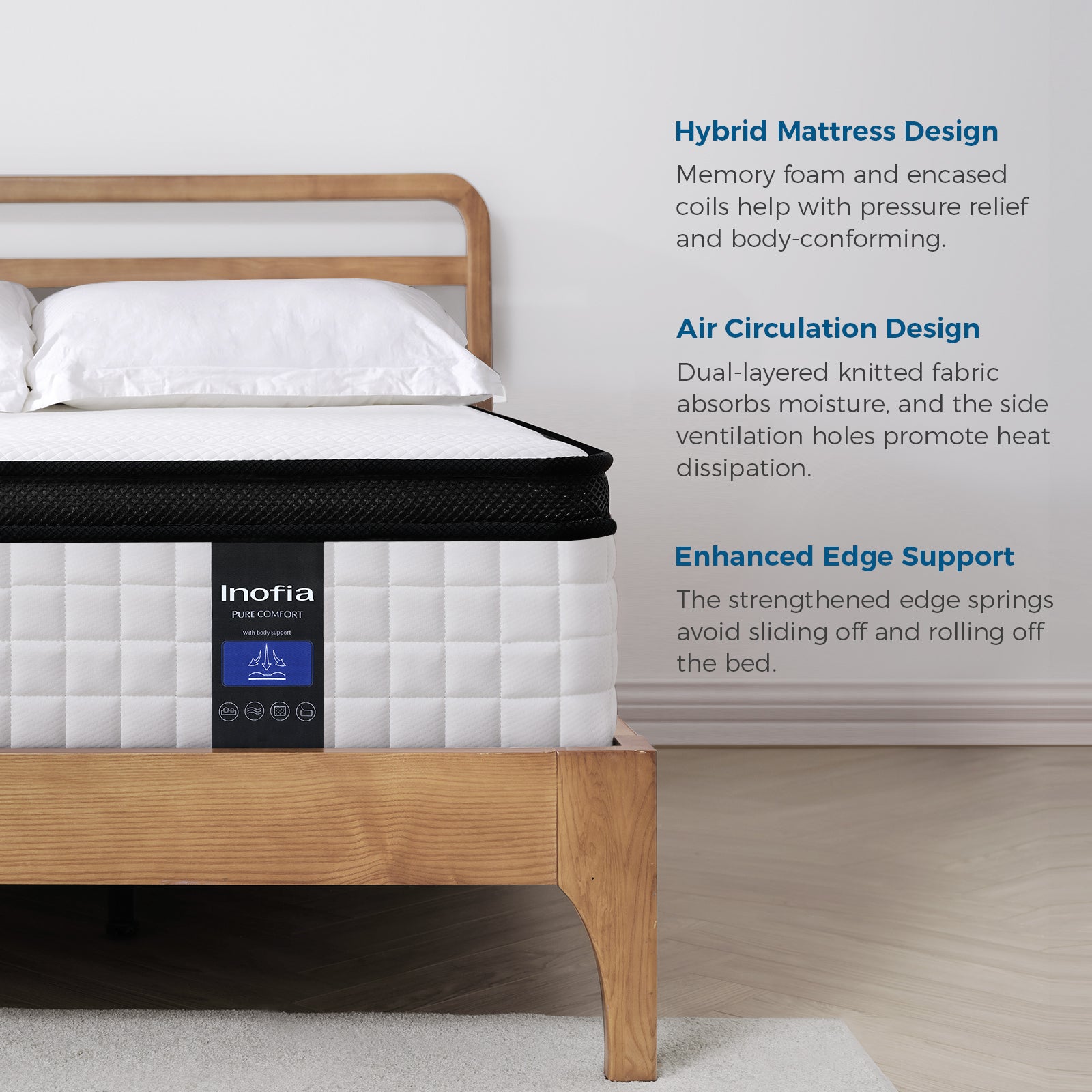 Inofia 12 Inch Hybrid Mattress with Waterproof Bamboo Protector Inofia 12 Inch Hybrid Mattress with Waterproof Bamboo Protector