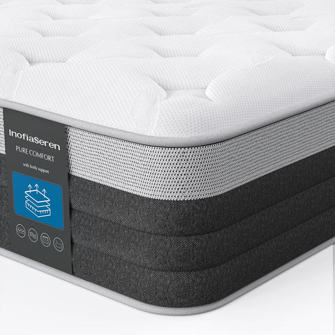 InofiaSeren 8 Inch Individual Pocket Spring Hybrid Mattress with Gel Memory Foam, Breathable&Motion Isolation, Medium Firm