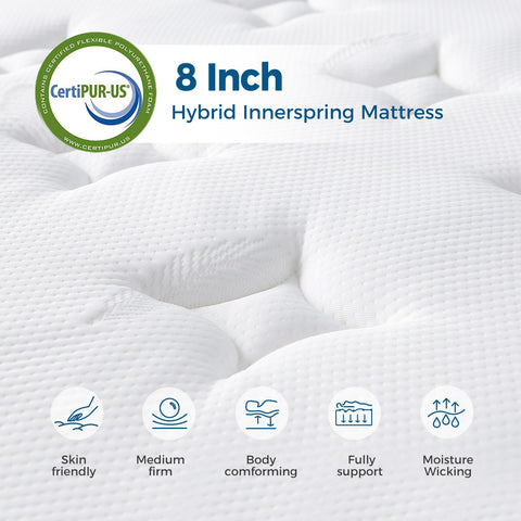 InofiaSeren 8 Inch Individual Pocket Spring Hybrid Mattress with Gel Memory Foam, Breathable&Motion Isolation, Medium Firm
