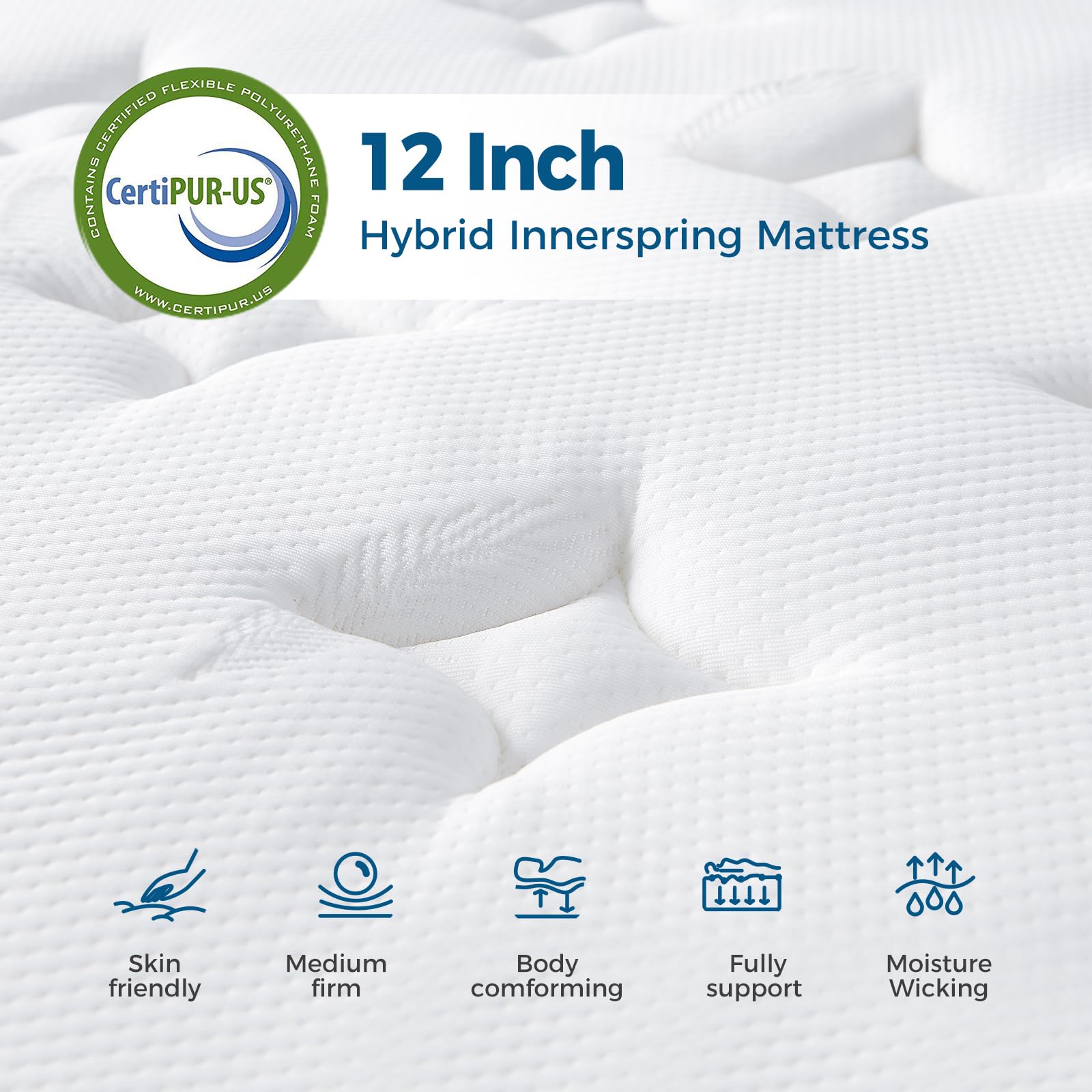 12 Inch InofiaSeren Mattress Individual Pocket Spring Hybrid Mattress with Gel Memory Foam, Breathable & Medium Firm Support