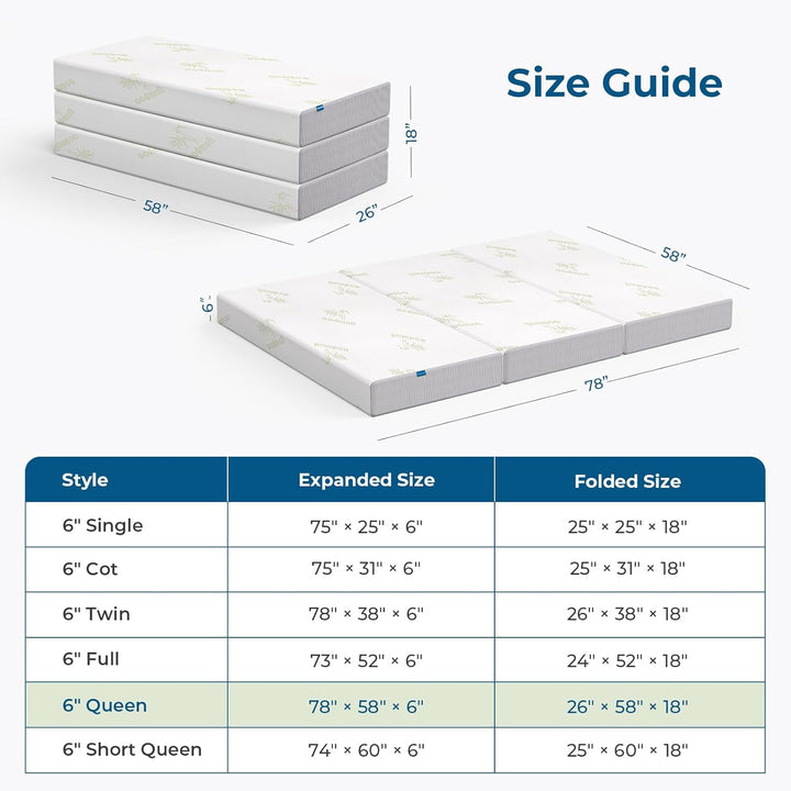 Inofia Folding Mattress, 6 Inch Trifold Memory Foam Mattress with Ultra Soft Removable Cover